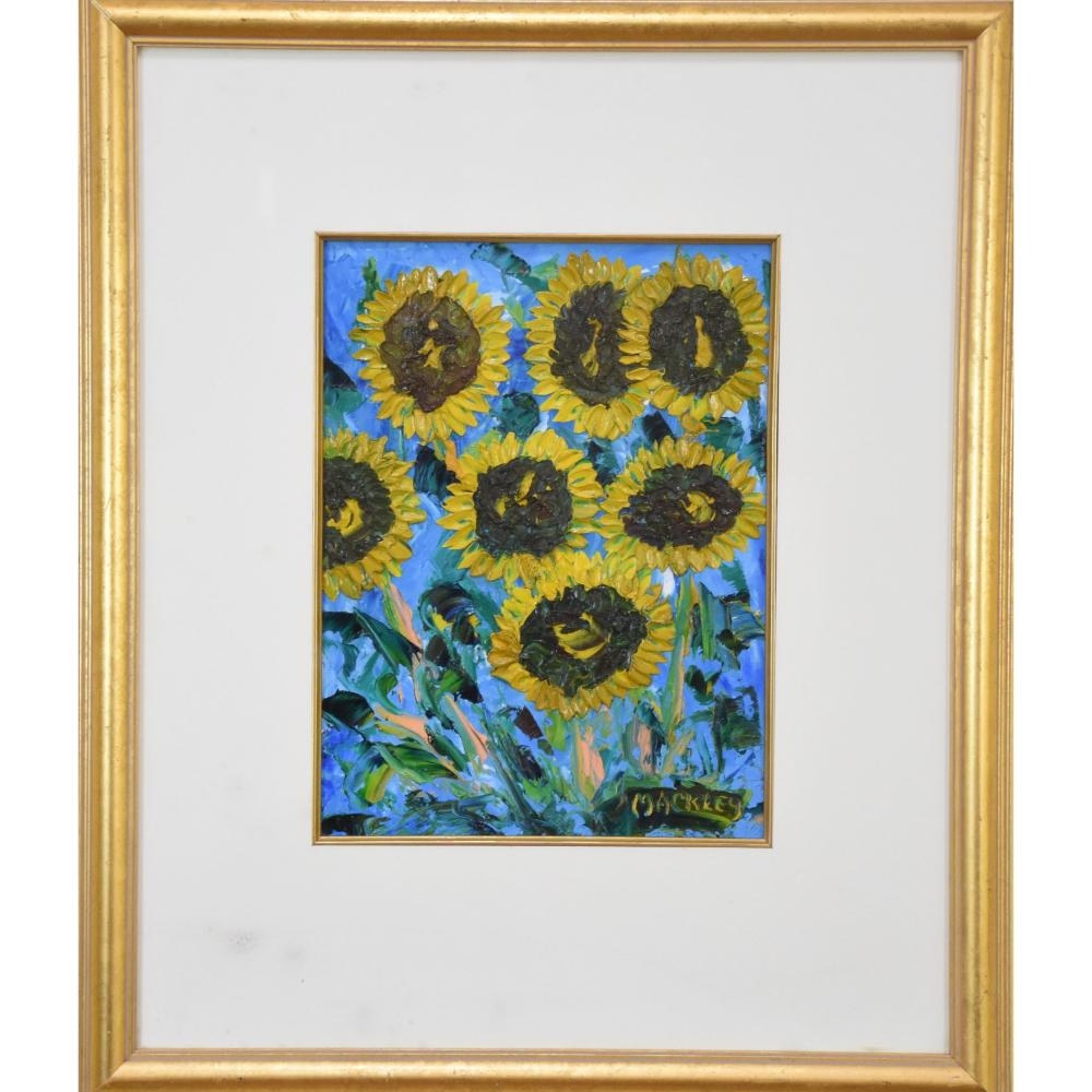 Evan Mackley. Just Seven, Sunflowers Oil on board. Signed lower right. 39cm x 29cm - Evan Mackley