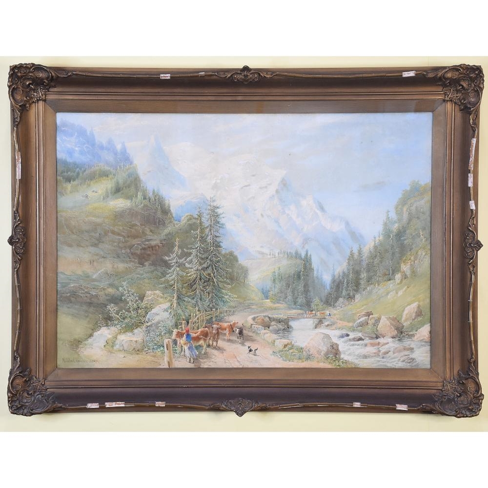 Artwork by Nicolas Chevalier, Nicholas Chevalier- Mountain View, watercolour, 75x105cm, signed & dated 1897 lower left, Made of watercolour