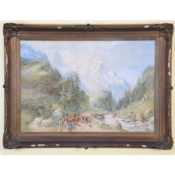 Nicholas Chevalier- Mountain View, watercolour, 75x105cm, signed & dated 1897 lower left by Nicolas Chevalier, dated 1897