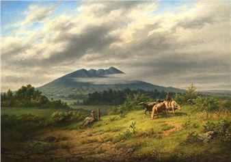 Buffalo guard in front of Mount Salak - Jan Daniel Beynon