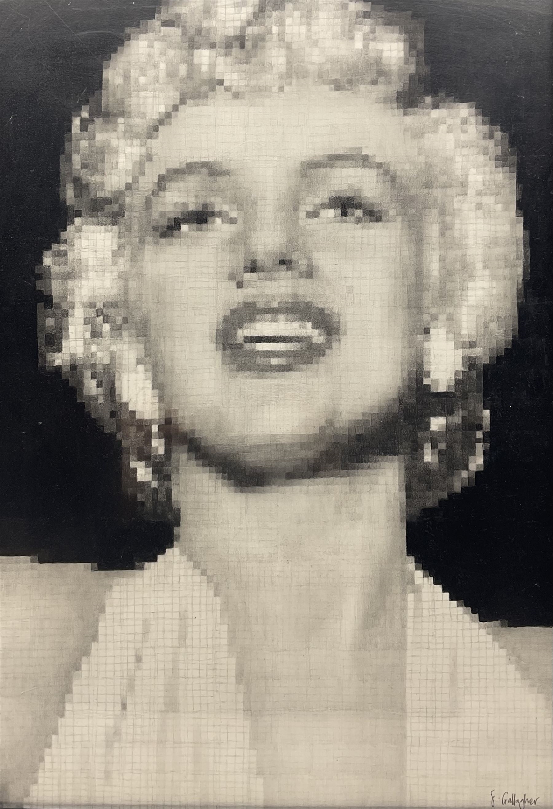 Artwork by Séamus Gallagher, Pixelated Portrait of Marilyn Monroe, Made of pencil