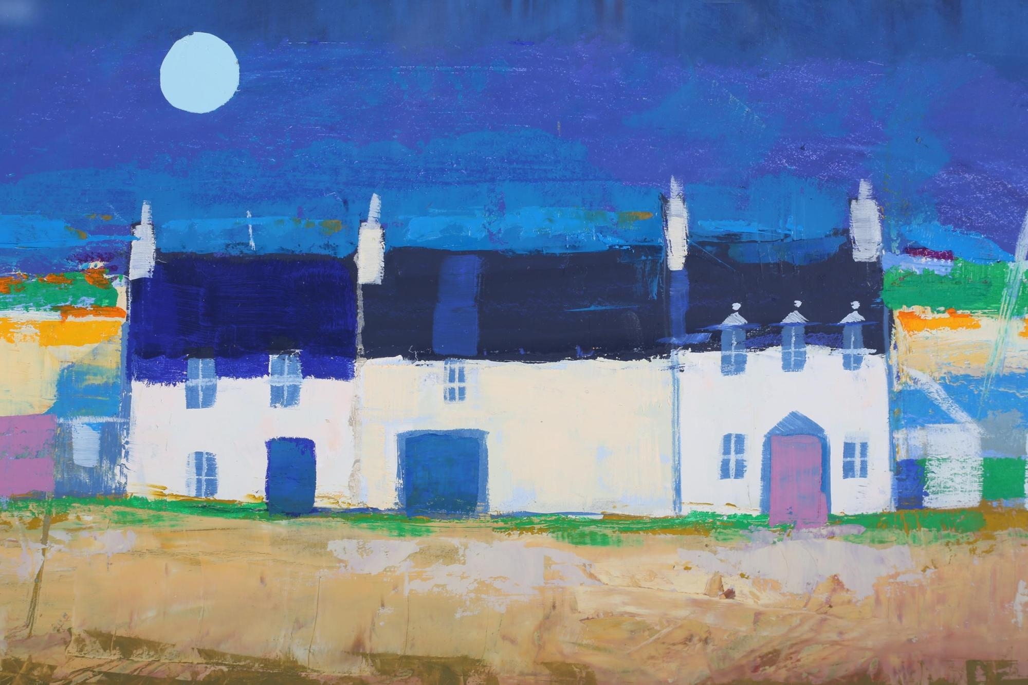 Artwork by George Birrell, Beach Cottages, oil on board, Made of oil on board
