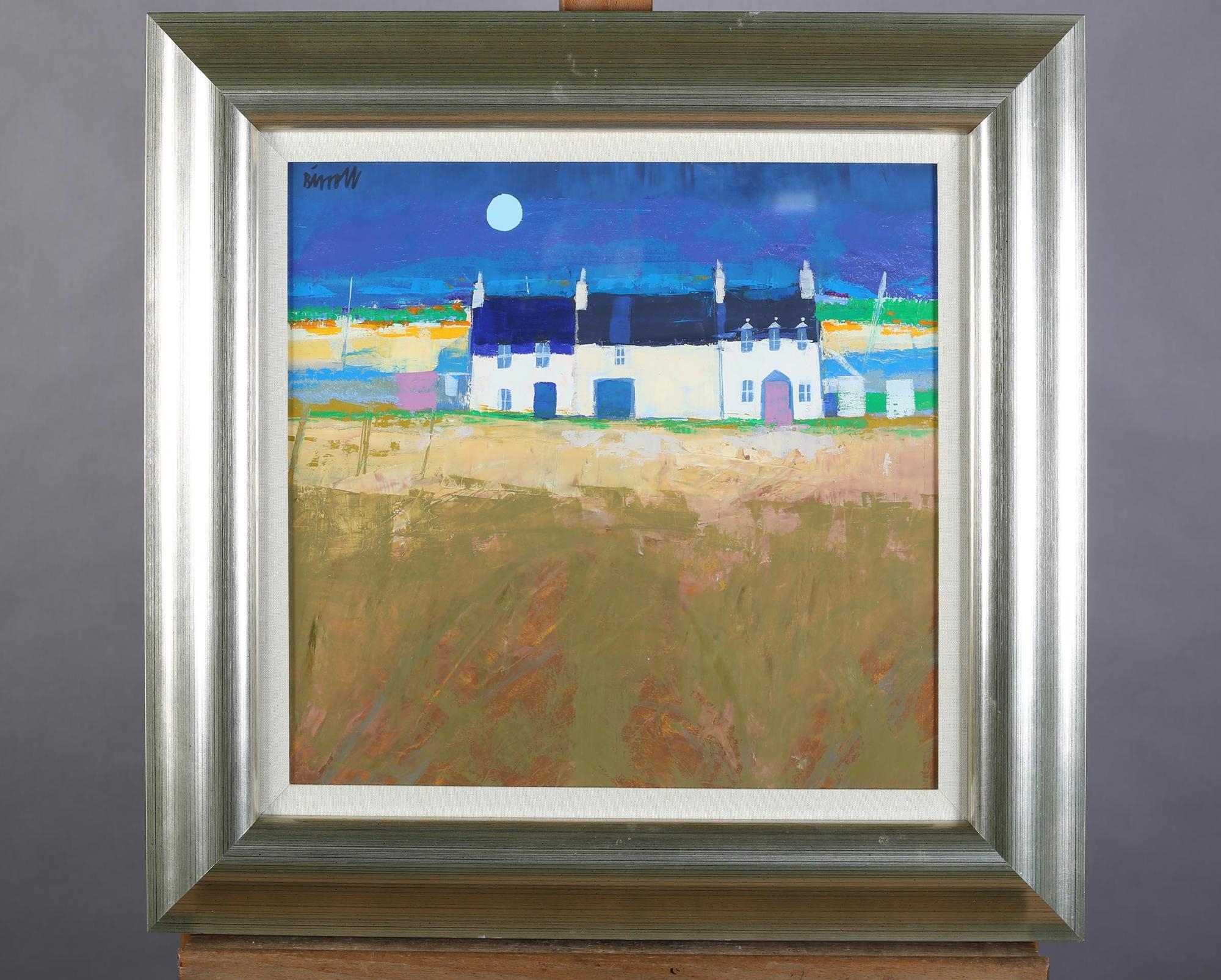 Artwork by George Birrell, Beach Cottages, oil on board, Made of oil on board