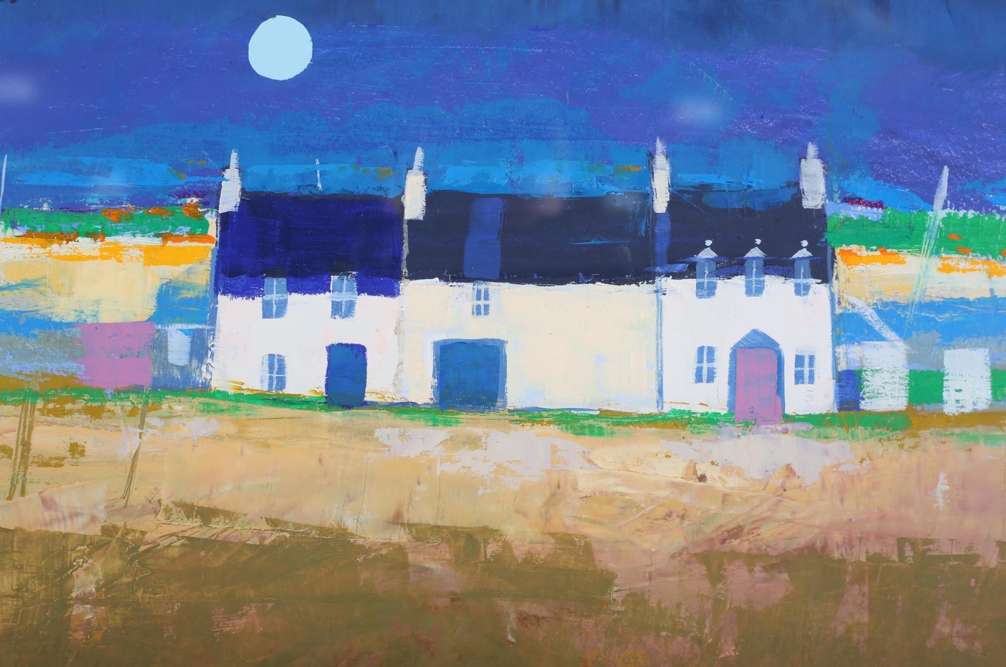 Artwork by George Birrell, Beach Cottages, oil on board, Made of oil on board