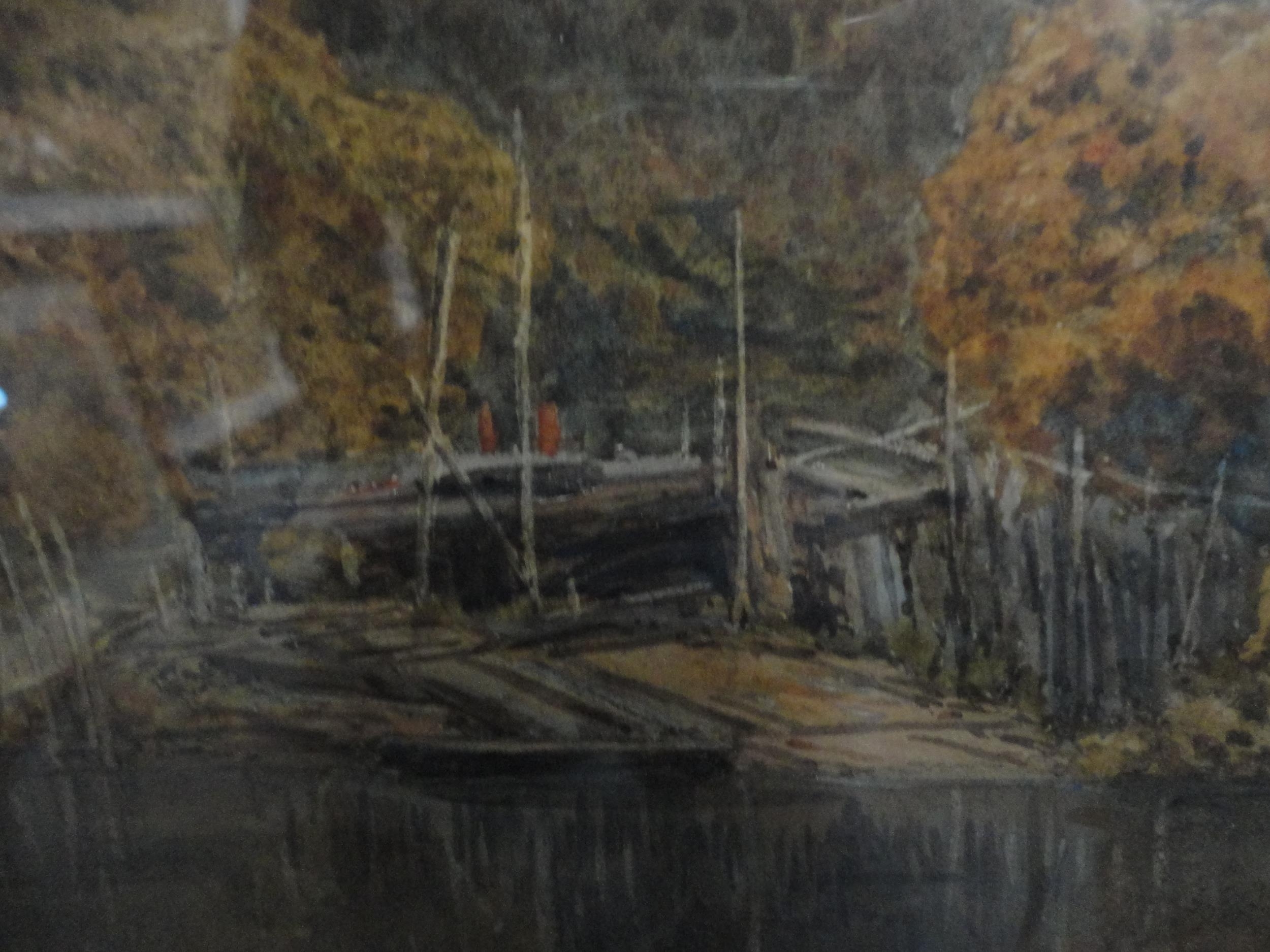 Artwork by D. Law, Lake scene with town to the background, Made of Watercolour