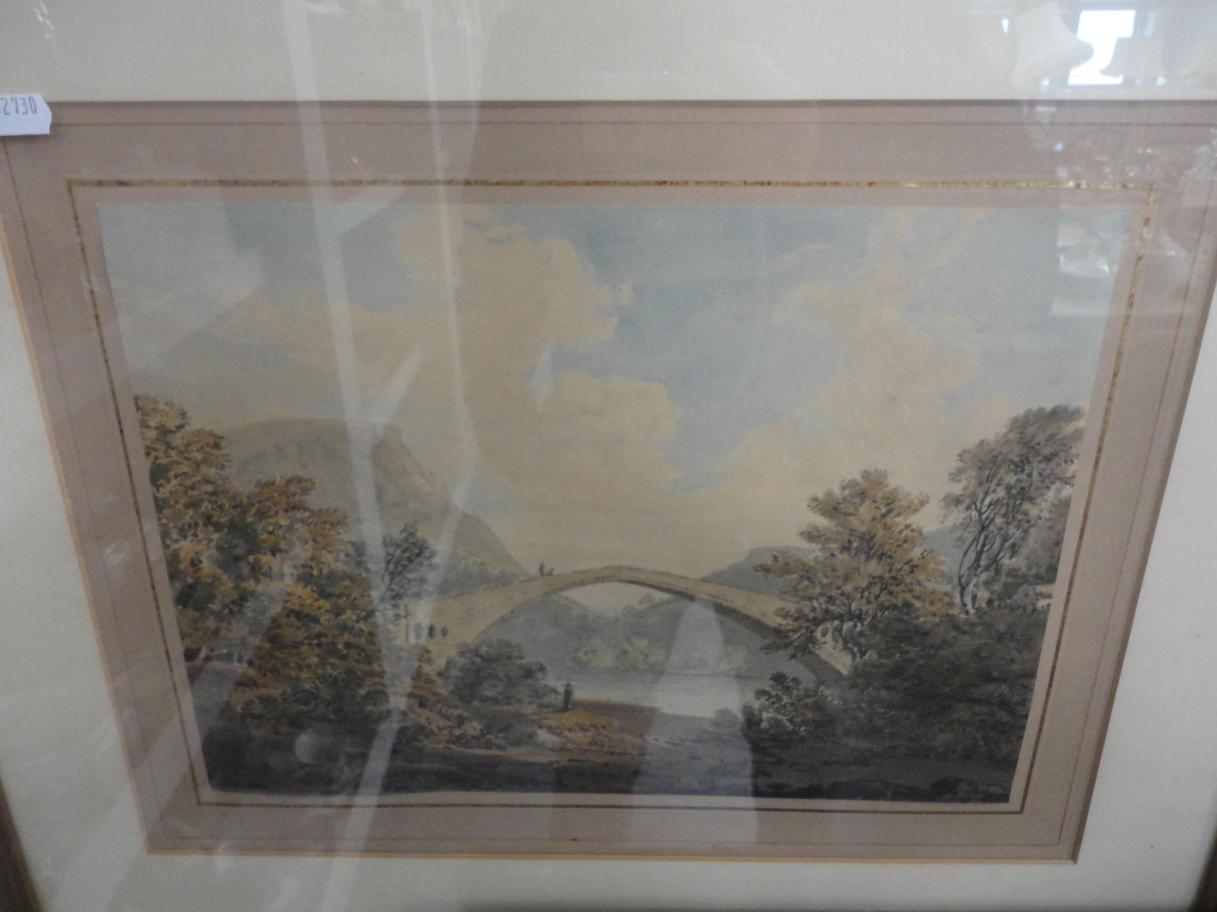 Artwork by D. Law, Lake scene with town to the background, Made of Watercolour