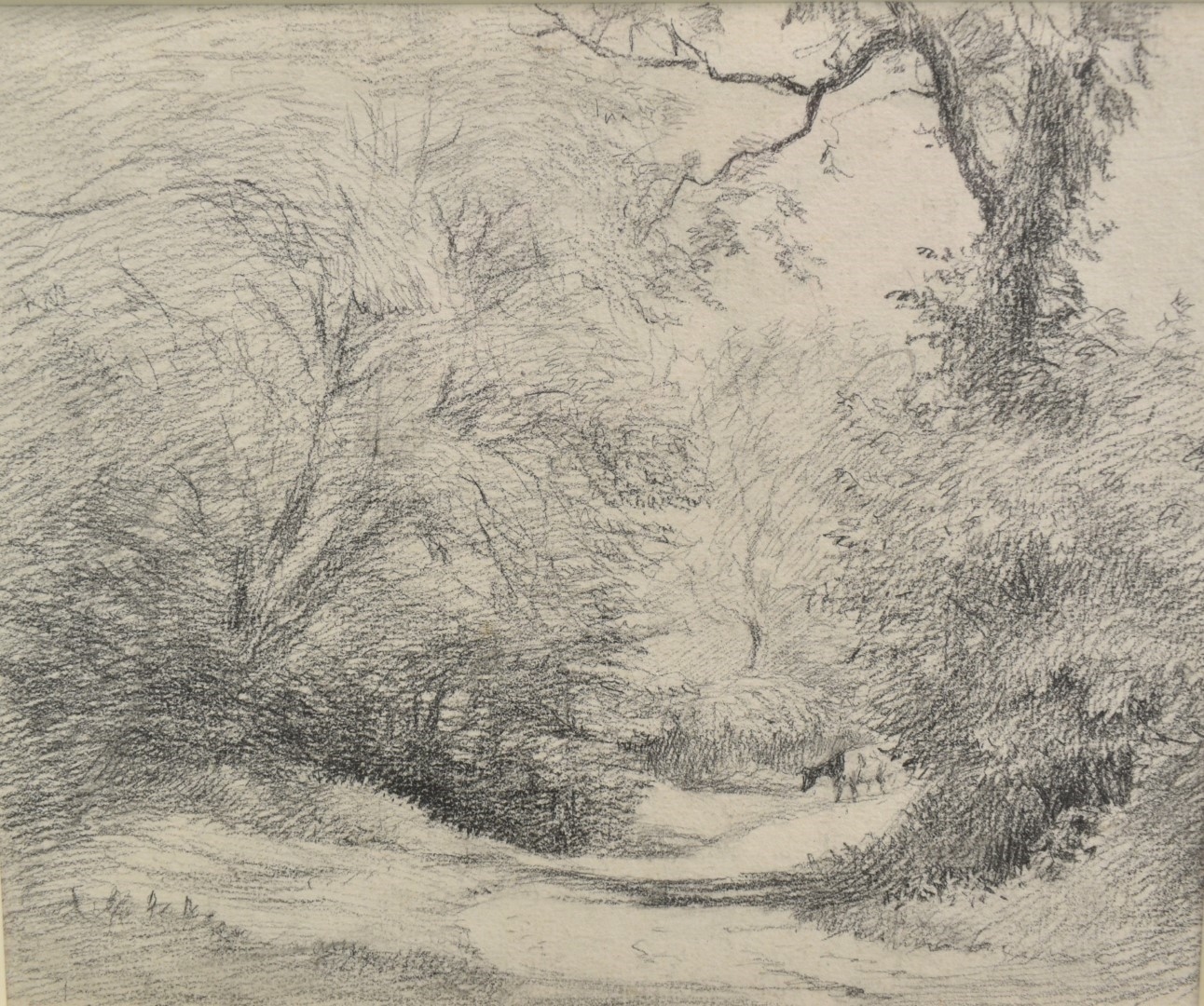 George Thomas Rope | A Cow on a Track Among Trees near Much Hadham ...