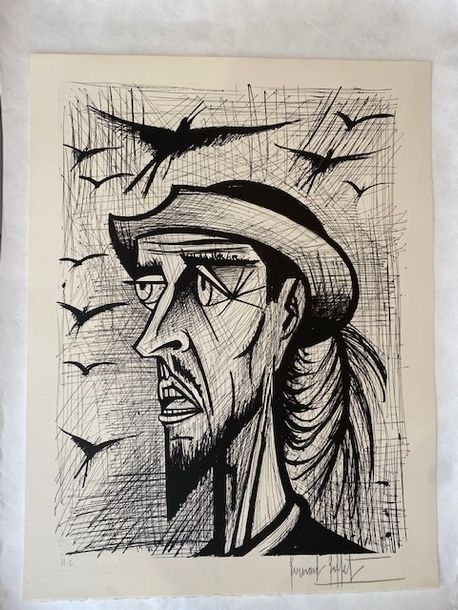 Title: 'Don Quixote With Hat' Lithograph in black and white (1) item dated 1989, signed in pencil lower right Inscribed 'H - Bernard Buffet