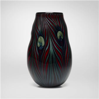 Bing Cherry Peacock Feather vase - Charles Lotton