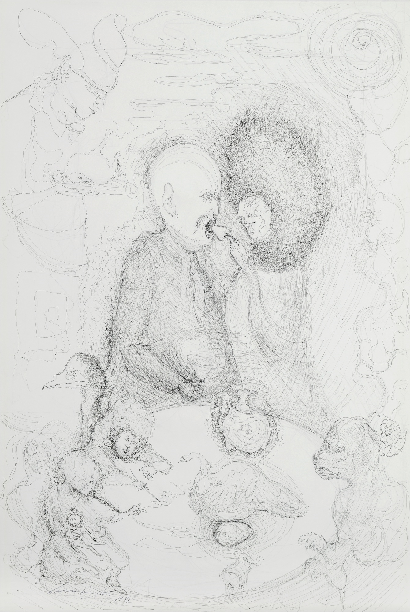 Artwork by Leonora Carrington, Easter Sunday, Made of pen and ink and pencil on paper