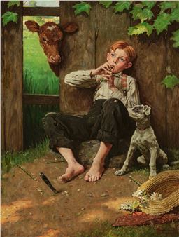 Barefoot Boy Playing Flute - Norman Rockwell