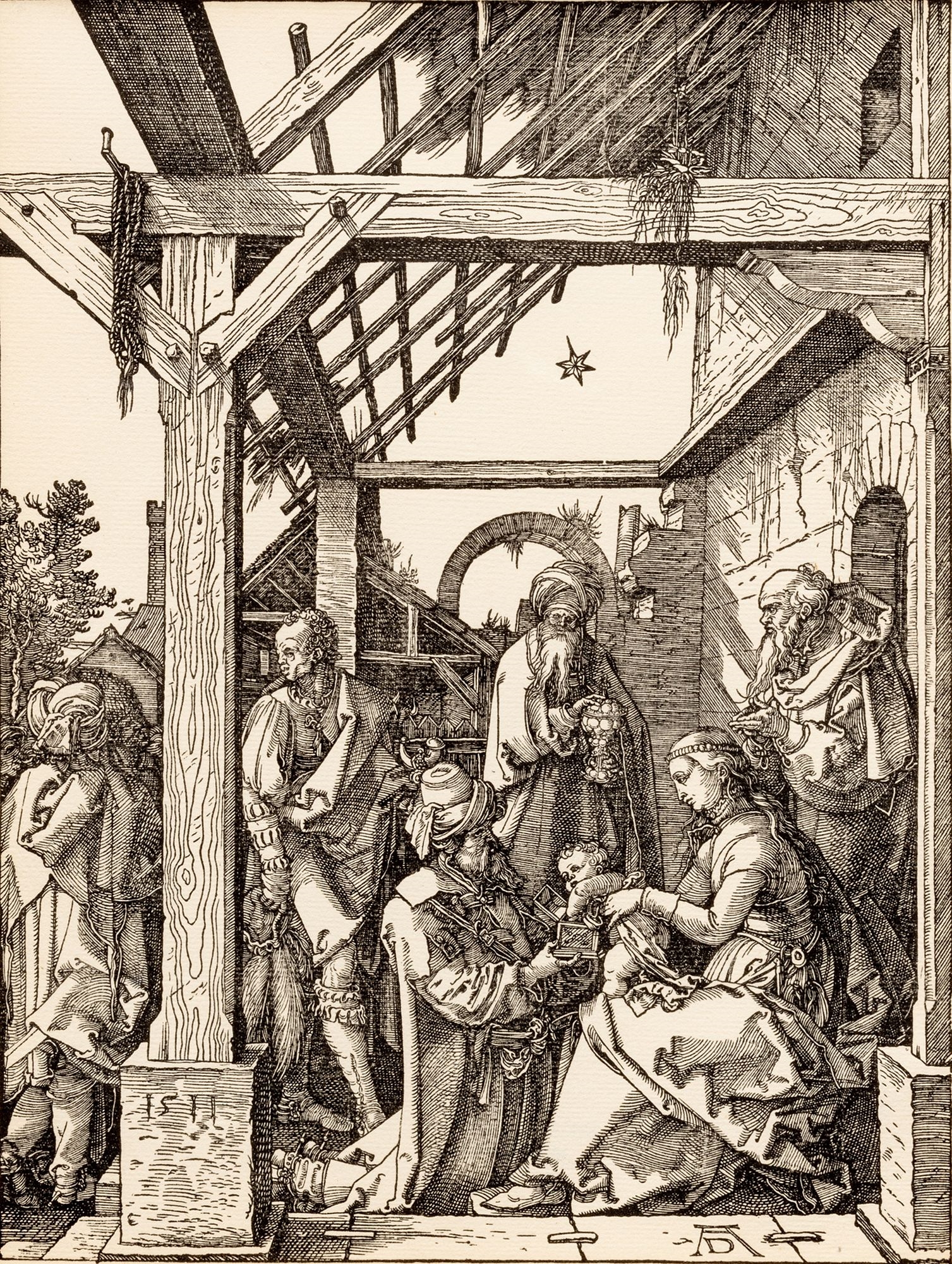 After Albrecht Durer (German, 1471-1528) Woodcut Engraving on Paper Ca. 1503 (later Imp.), "The Adoration of the Magi", H 11.25" W 8.5 - Albrecht Dürer