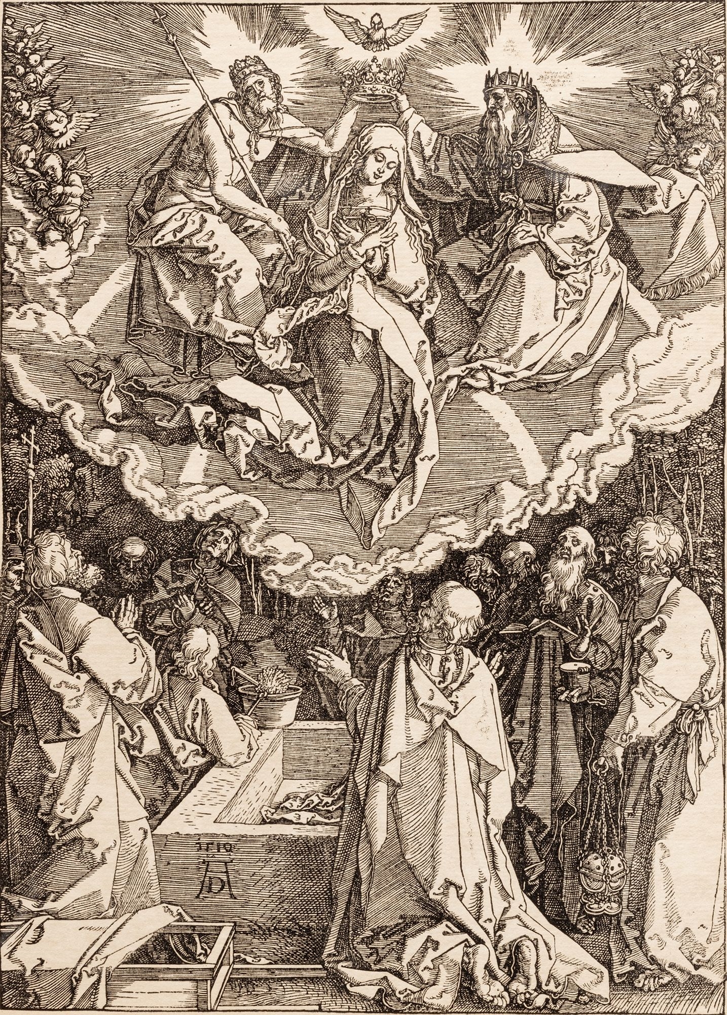 After Albrecht Durer (German, 1471-1528) Woodcut on Paper 1510 (Later Imp), "The Assumption And Coronation of the Virgin", H 11.25" W 8 - Albrecht Dürer