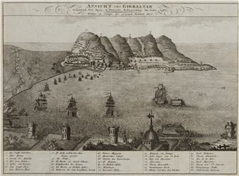 THEOPHIL FRIEDRICH EHRMANN Strasbourg (1762) / Weimar (1811) "View of Gibraltar during the Spanish-French siege of 1782" - Theophil Friedrich Ehrmann