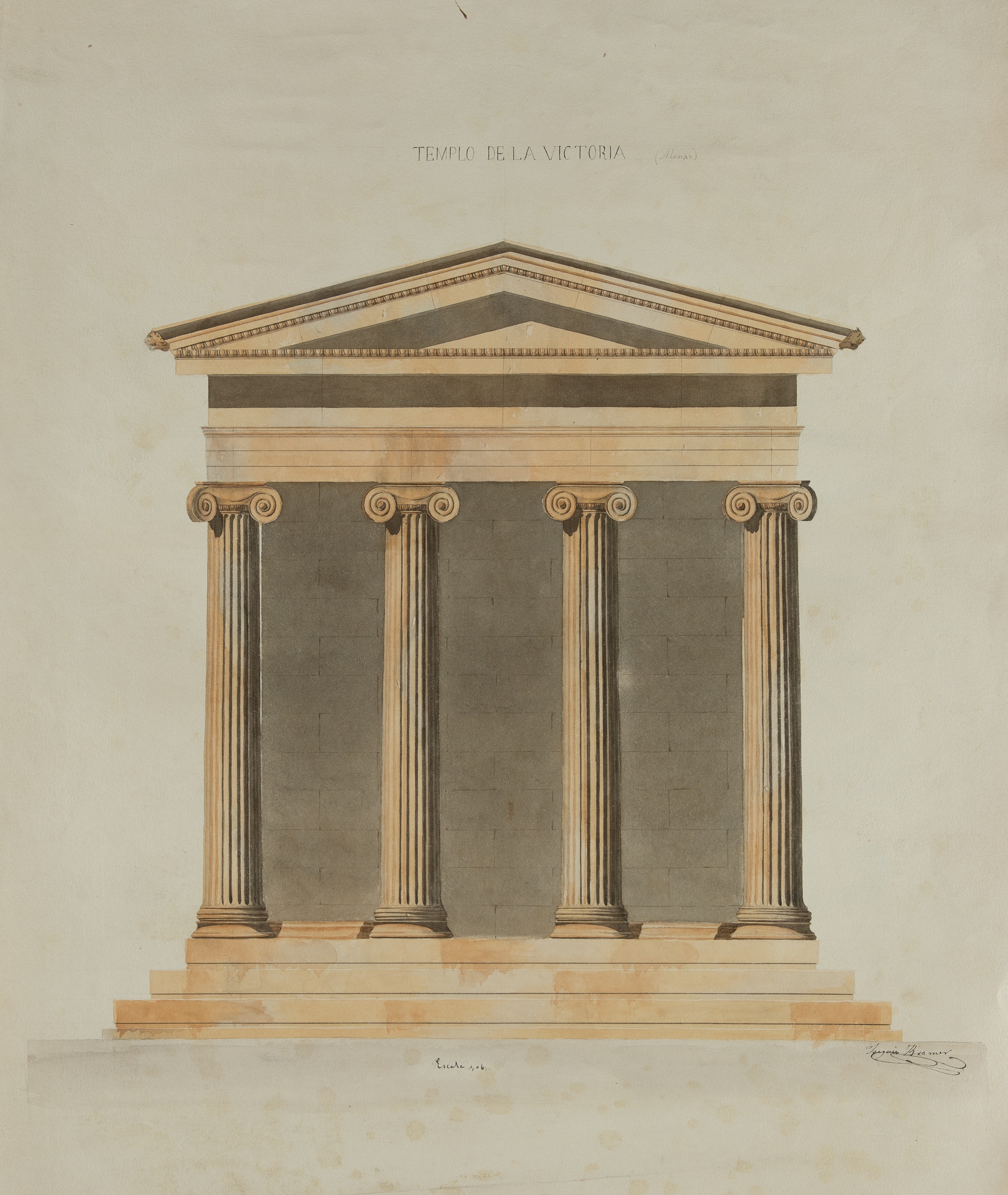 Artwork by Joaquín Kramer Arnáez, JOAQUÍN KRAMER ARNÁEZ Madrid (1842) / (1913) "Temple of Victory", Made of watercolor and pencil on paper