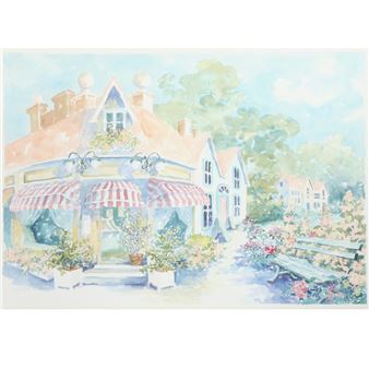 large impressionistic street scene with garden - C. Winterle Olson