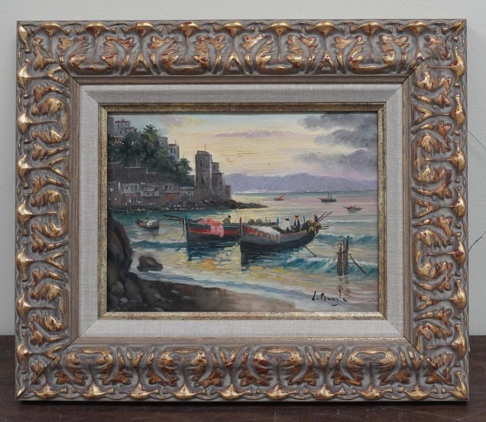 Artwork by Luigi Basile, Boats of the Italian Coast, Made of Oil on Canvas