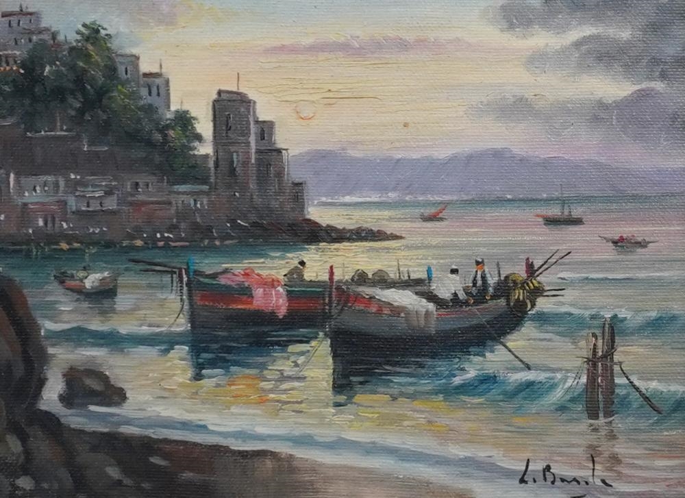 Artwork by Luigi Basile, Boats of the Italian Coast, Made of Oil on Canvas