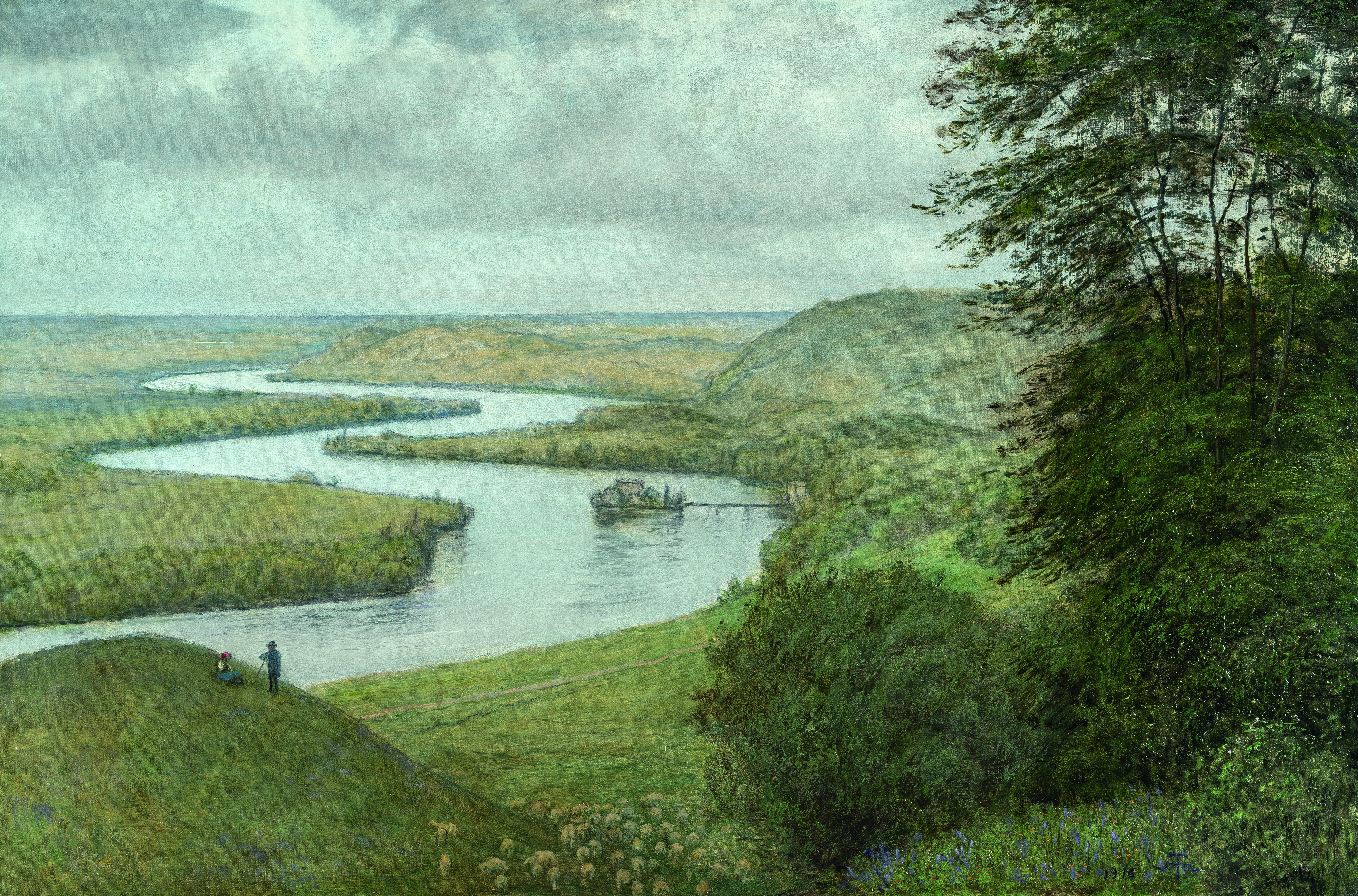Artwork by Hans Thoma, Landscape on the Upper Rhine, Made of Oil and tempera on canvas