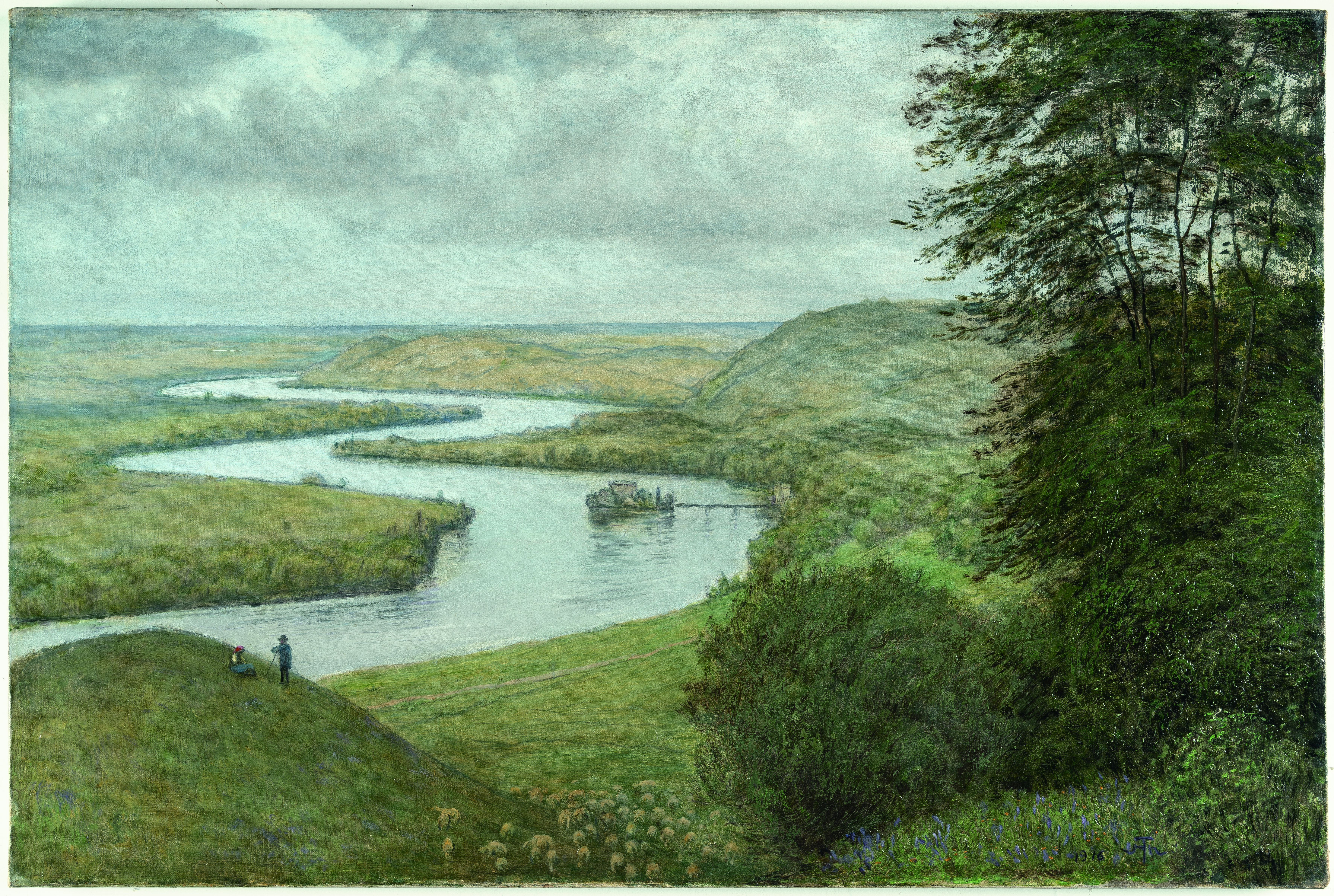 Artwork by Hans Thoma, Landscape on the Upper Rhine, Made of Oil and tempera on canvas