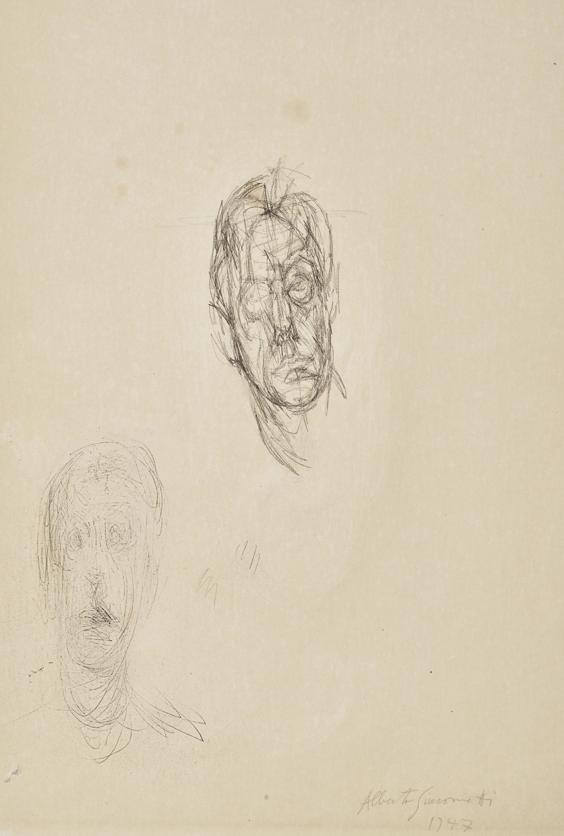 Tête de Diego et tête effacée (recto); Tête (verso - Alberto Giacometti