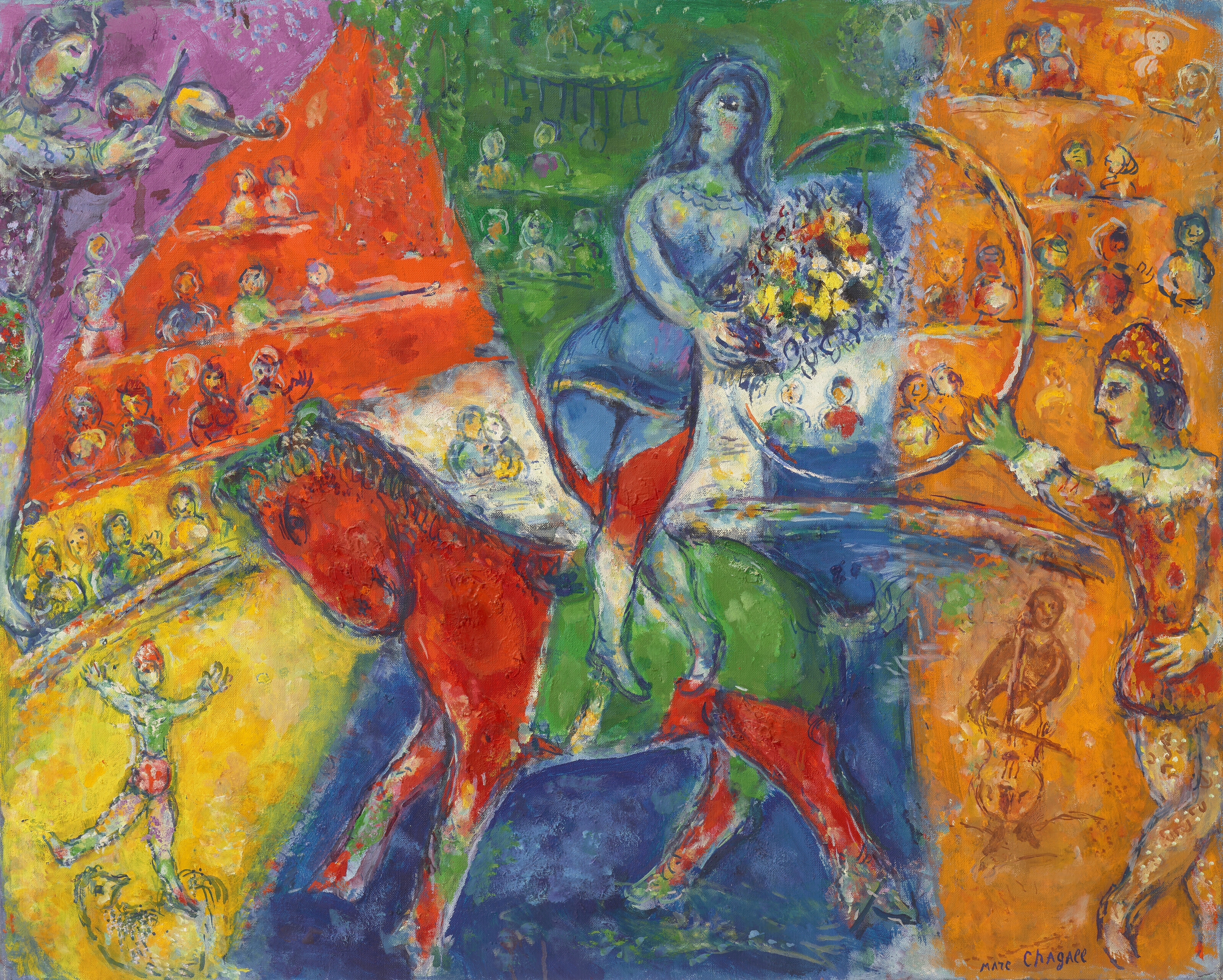 Le cirque rouge et bleu by Marc Chagall, Painted circa 1969-1973