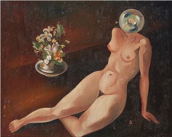 Nu sentado" or "Mulher com aquário - António Pedro