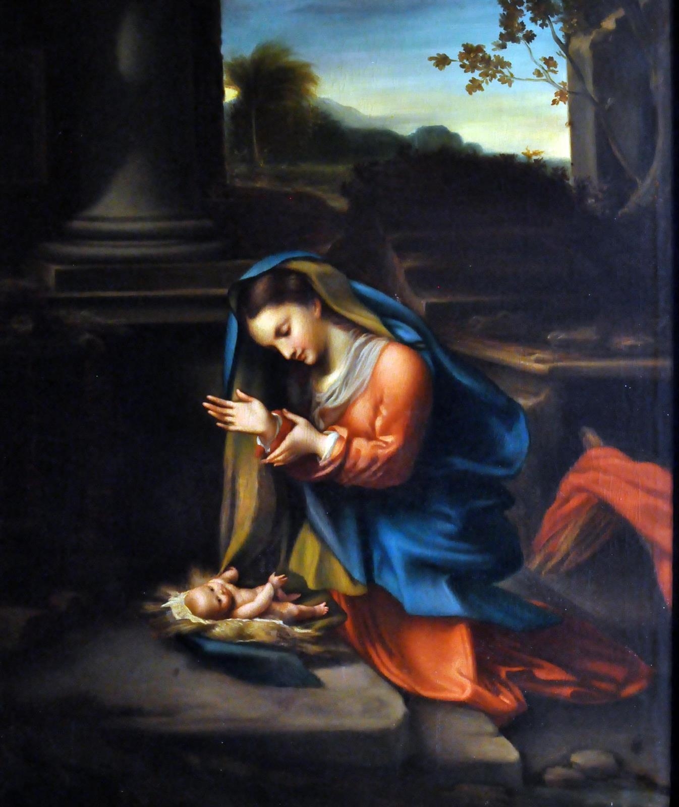 Da Antonio Allegri Correggio - La Madonna in adorazione del bambino olio su tela - Correggio