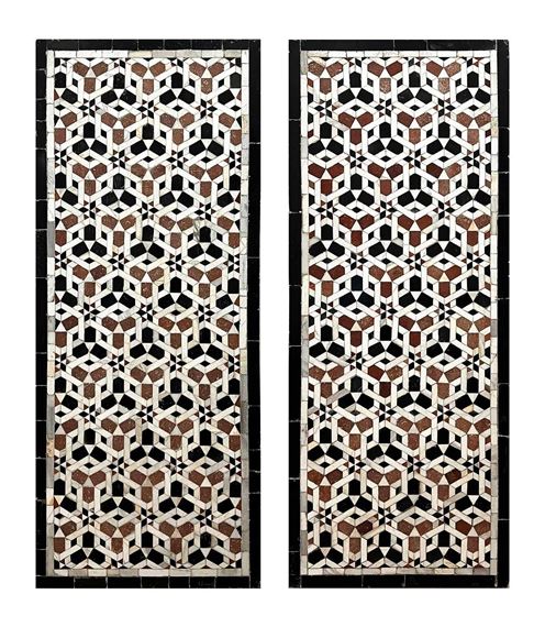 A PAIR OF 15TH / 17TH CENTURY OTTOMAN / MAMLUK GEOMETRIC MARBLE MOSAIC WALL PANELS, EGYPT by Egyptian School 17th Century, 15TH / 17TH CENTURY