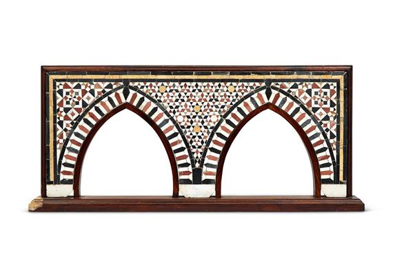 A 15TH / 17TH CENTURY OTTOMAN / MAMLUK POLYCHROME GEOMETRIC MARBLE MOSAIC WALL PANEL, EGYPT by Egyptian School 17th Century, 15TH / 17TH CENTURY