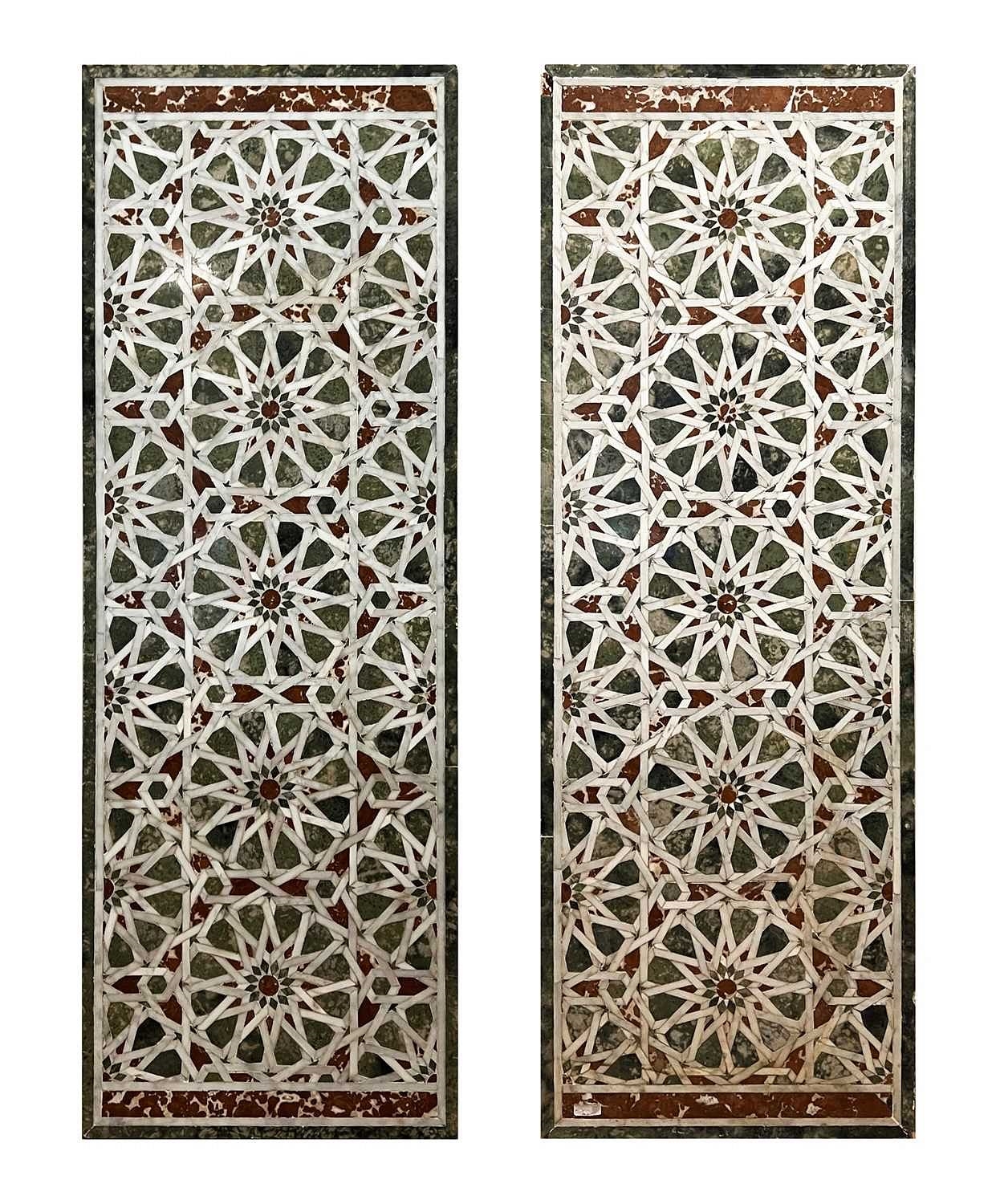 Artwork by Egyptian School 17th Century, A PAIR OF 15TH / 17TH CENTURY OTTOMAN / MAMLUK GEOMETRIC MARBLE MOSAIC WALL PANELS, EGYPT, Made of white tesserae with