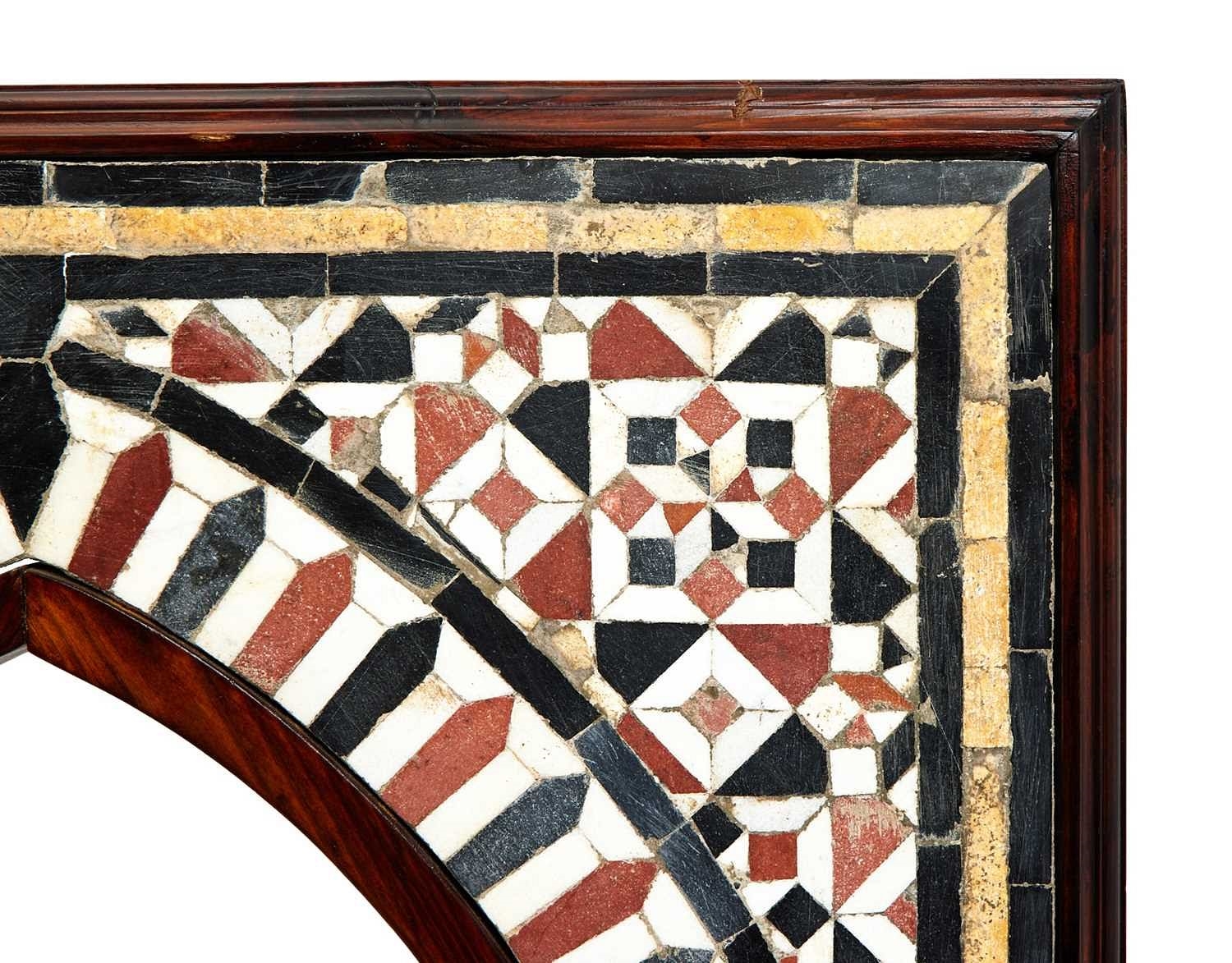 Artwork by Egyptian School 17th Century, A 15TH / 17TH CENTURY OTTOMAN / MAMLUK POLYCHROME GEOMETRIC MARBLE MOSAIC WALL PANEL, EGYPT, Made of arches with polychrome tesserae in black, red, white and yellow