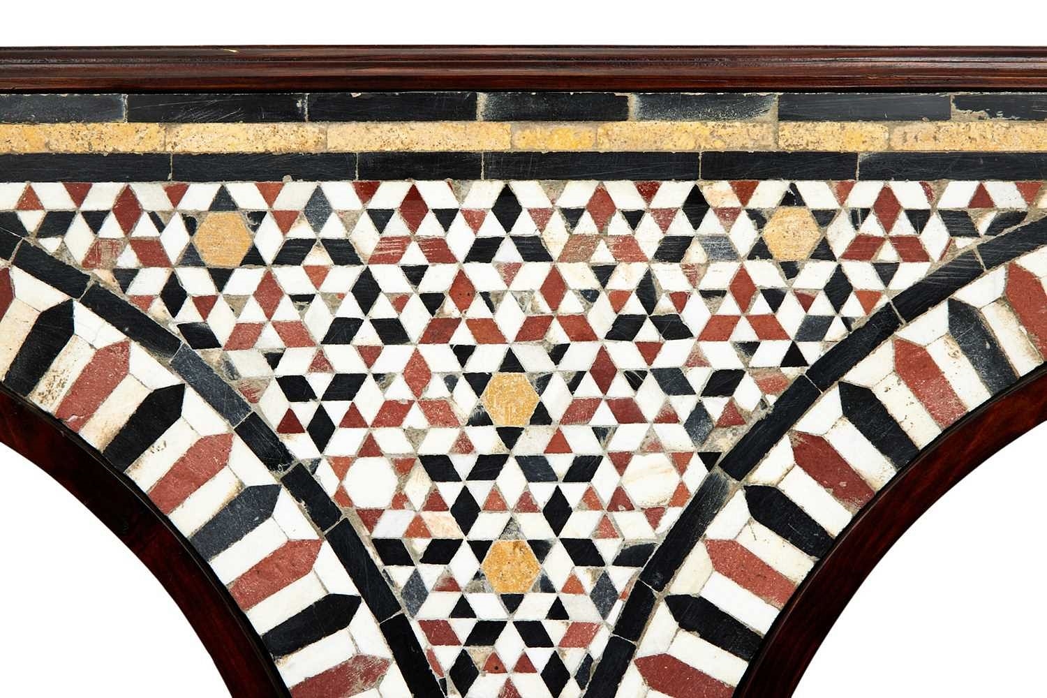 Artwork by Egyptian School 17th Century, A 15TH / 17TH CENTURY OTTOMAN / MAMLUK POLYCHROME GEOMETRIC MARBLE MOSAIC WALL PANEL, EGYPT, Made of arches with polychrome tesserae in black, red, white and yellow