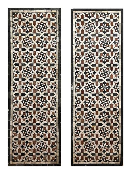 A PAIR OF 15TH / 17TH CENTURY OTTOMAN / MAMLUK GEOMETRIC MARBLE MOSAIC WALL PANELS, EGYPT by Egyptian School 17th Century, 15TH / 17TH CENTURY