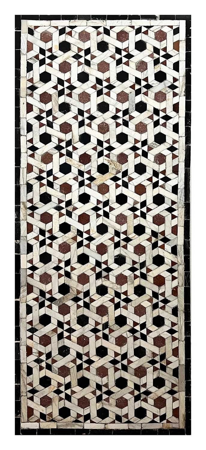 Artwork by Egyptian School 17th Century, A 15TH / 17TH CENTURY OTTOMAN / MAMLUK GEOMETRIC MARBLE MOSAIC WALL PANEL, EGYPT PROBABLY CAIRO, Made of black, red and white tesserae with