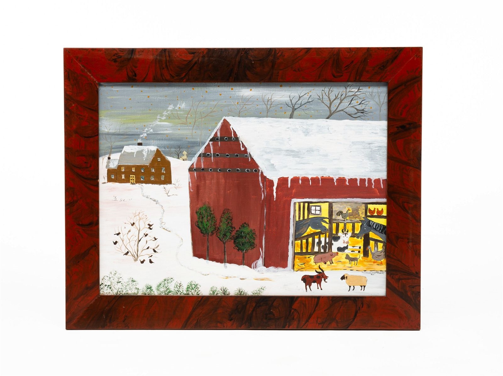 Barbara Strawser Barn with animals and two story center chimney