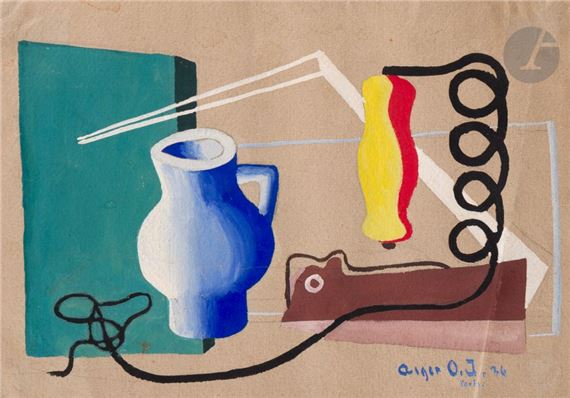Composition with jug and spool by Asger Jorn, 1936