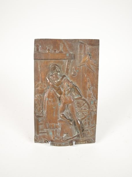 Artwork by Adrien Etienne Gaudez, The two pigeons, Made of Bronze