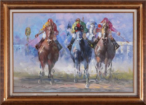 Anthony Veccio (Born 1949). Horse Racing by Anthony Vecchio
