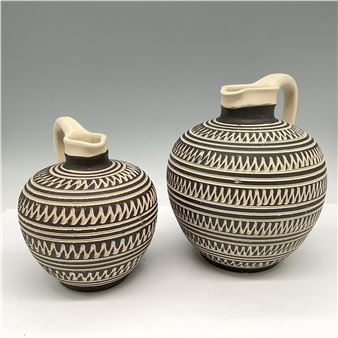 2pc Alois Bohm Mid Century Modern Stoneware Jug Pitchers - Alois Bohm