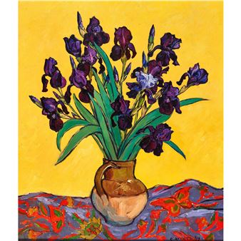 Iris sur fond jaune - Catherine Arnéra