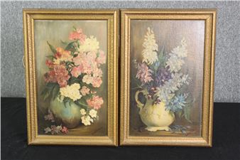 a pair of still lifes of flowers - Doris E. Young