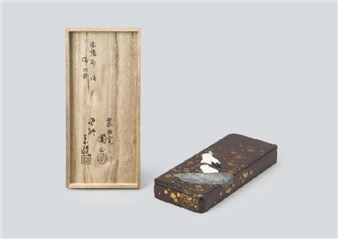 KAMISAKA Sekka styled writing box with design of rock and twin cranes - Ito Tozan