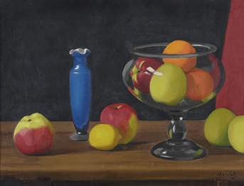 Artwork by Hirohide Hashimoto, glass comport, Made of oil on canvas