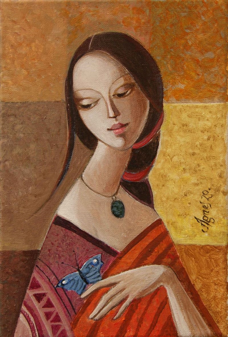 Artwork by Agnieszka Korczak-Ostrowska, Girl with a butterfly, Made of Acrylic, Canvas
