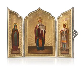 Prince Nikita Alexandrovich: An Imperial Baptismal Presentation Icon of Saints Nikita, Xenia, and Alexander - Mikhail Ovchinnikov