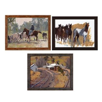 Group of Three: Herding + Horses Sketch + Train Depot - Ros Psakis
