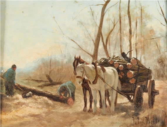 Holzarbeiten im Wald by Herman Johannes van der Weele