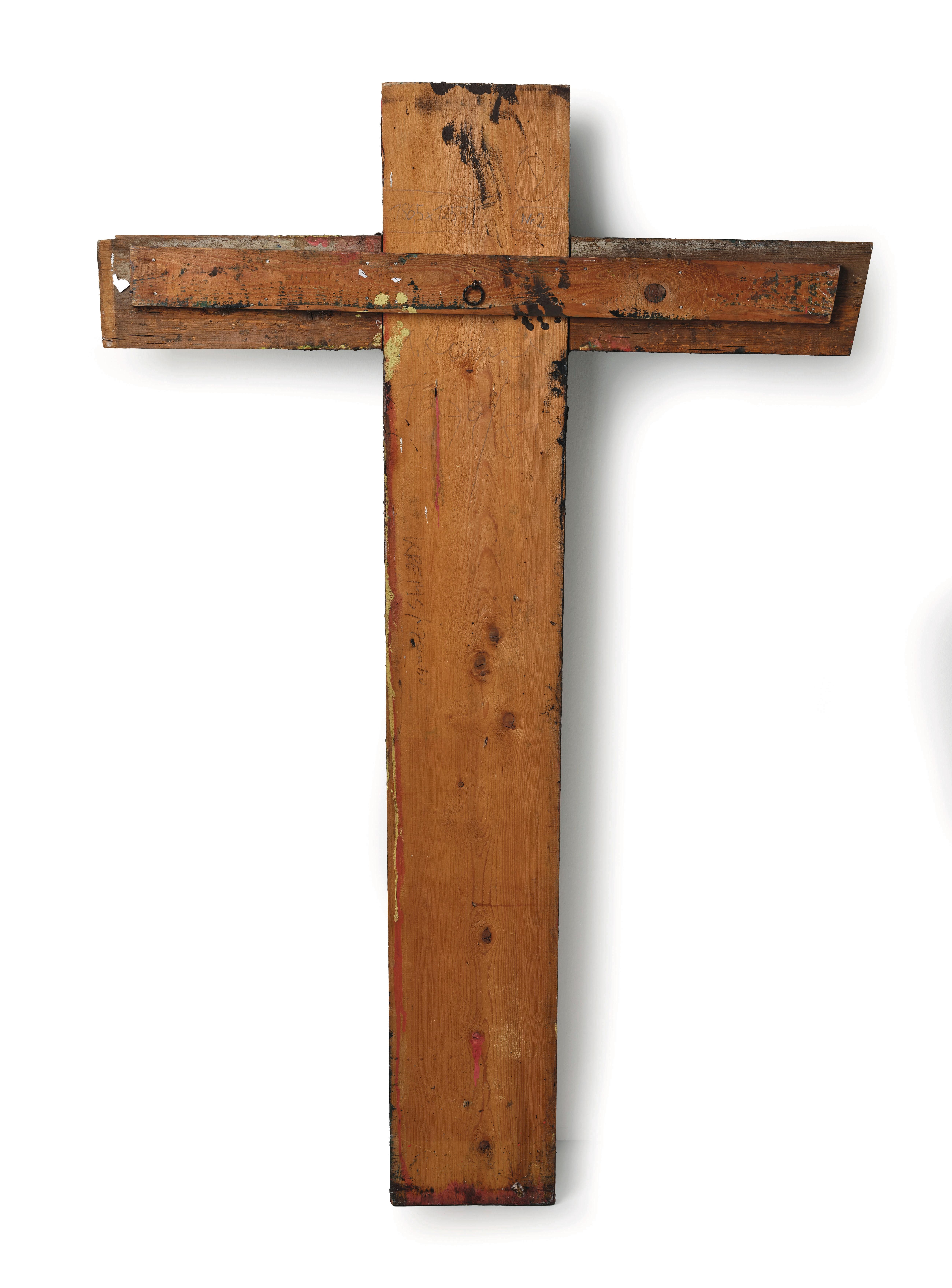 Artwork by Arnulf Rainer, Cross (with body of Christ), Made of oil, metal, wood on wood