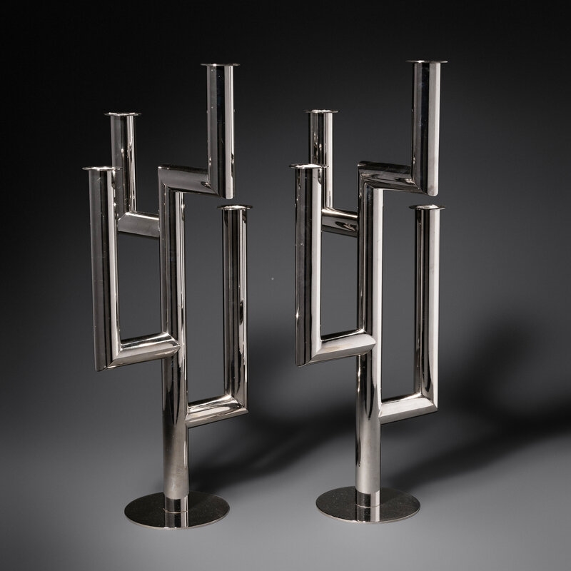 Franz Hagenauer
(Austrian, 1906-1986)
Pair of Chromed Metal Four-Light Candelabra, c. 1925Austria - Franz Hagenauer